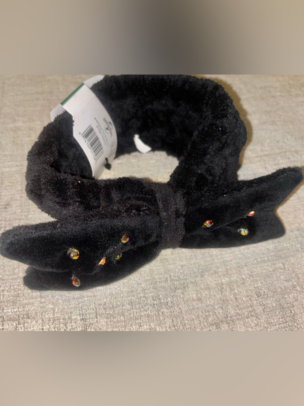 Wicked NWT Conair Headband Black Plush Bow Rhinestone GRWM Hair Wrap Glam Cozy
